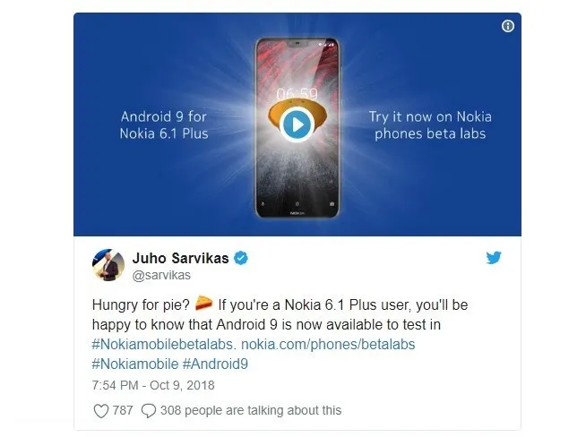 诺基亚6.1Plus迎来Android 9 Pie测