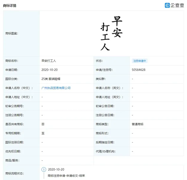 早安打工人已被注册商标什么情况？网