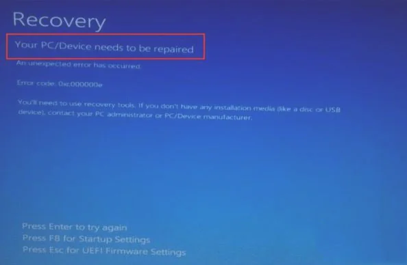 Win10系统出现蓝屏并提示recovery