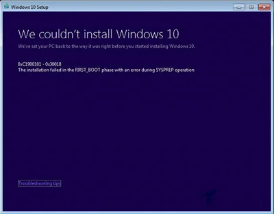 Win10系统升级失败C190010130018错