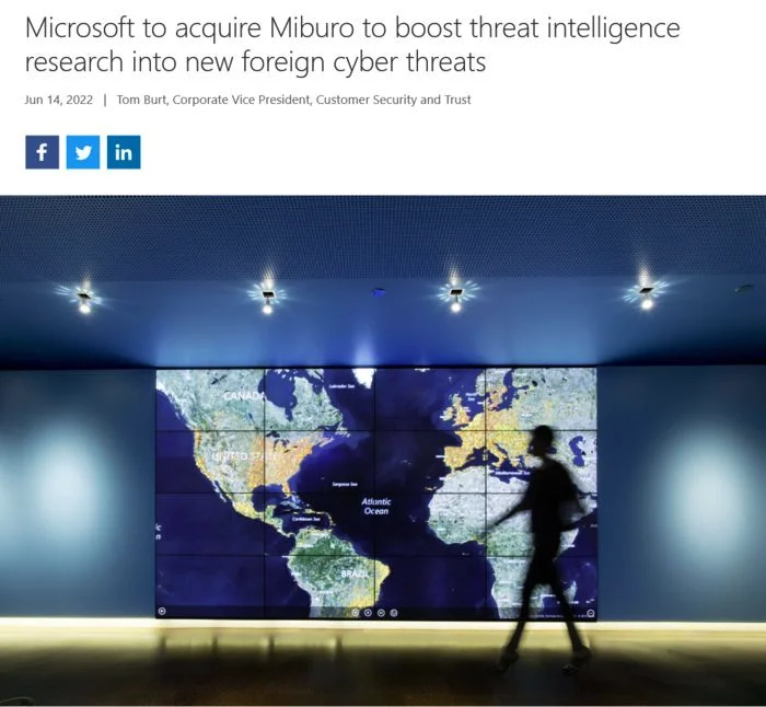 微软宣布收购Milburo以加强国外威胁检测和响应解决能力